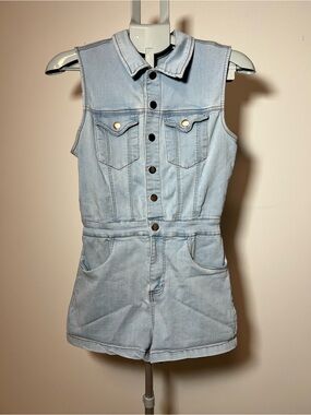 Iris Sleeveless Chic Stretchy Light Denim One-Piece Romper Women’s Small